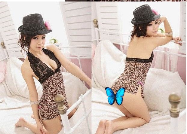 Deep V Leopard Printed Jagged Hem Babydoll