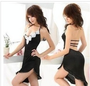 Deep V Halter Mini Babydolls With Cut Out Front