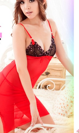 Red Spandex Mini-dress Seductive Floral Cutout Babydolls