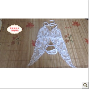 White Sexy C-string Invisible Underwear with Bra Set Lace Pattern