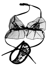 Black Sexy C-string Invisible Underwear with Bra Set Lace Pattern