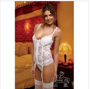 White Fishnet Merry Widow Set Babydolls