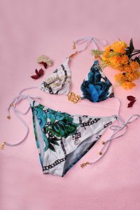 Sexy Flower Tattoo Blue Comfort Bikini Swimwear