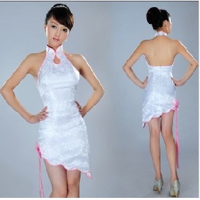 White Sexy Open Back Off Shoulder Cheongsam